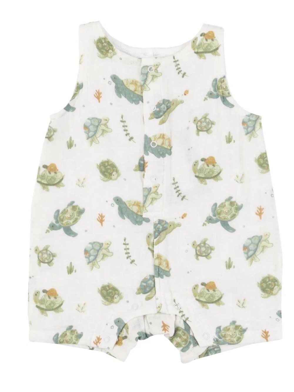 Tullabee Organic Muslin Turtle Shorty Onesie Romper 6-12 months